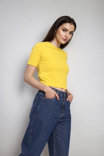 Fyltr WomenS Solid Regular Fit T Shirt (Fylss25Wkt-1010_Honeycomb Yellow