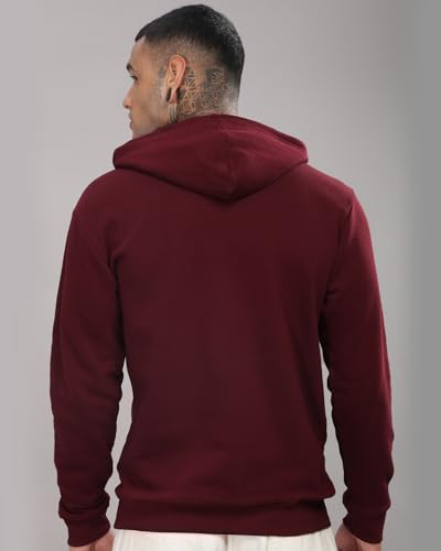 ADRO Men's Printed Hoodie, Burgundy, Size 34, Model H24-M-PLN-MR, Cotton Blend
