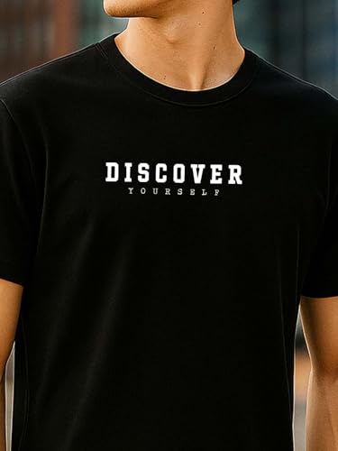 Nobero MenS Typographic Regular Fit T-Shirt (1M-Twts-C0561-Ns_Black-Discover Yourself