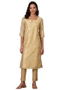 Beige Foil Printed Chanderi Straight Kurta