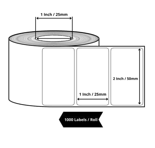 True-Ally 50x25 Direct Thermal Barcode Label Sticker - 2 x 1 inches - 50mm x 25mm - 1000 Labels Per Roll - White Self Adhesive S
