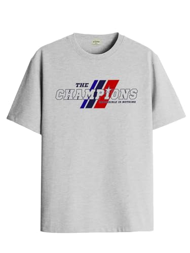 ADRO Men's Graphic Printed 100% Cotton T-Shirt - Regular Fit, Printed T-Shirts for Men (RN24-CMP-GR_Grey_XL)
