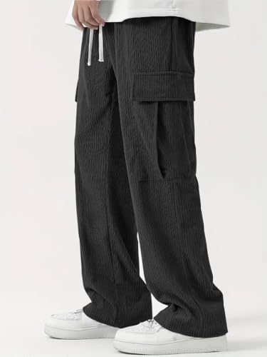 Greciilooks Cargo Joggers For Men  Cotton Loose Fit Utility Pants With 6 Pockets | Durable Outdoor & Hiking Trousers Black