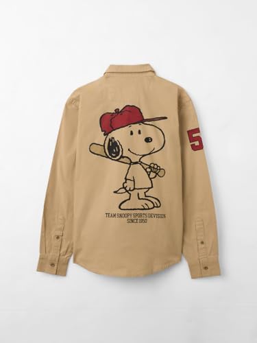 The Souled Store Peanuts: Good OlSnoopy Young Boys Cotton Long Sleeve Spread Collar Neck Button Front Regular Fit Shirts Beige