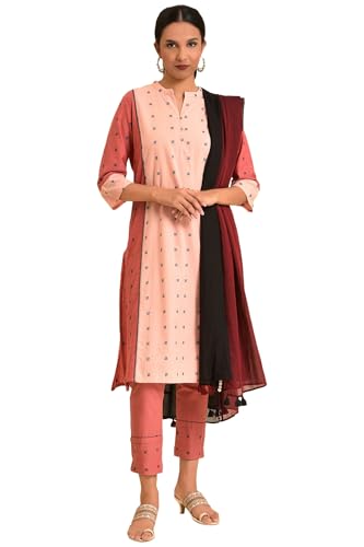 W for Woman Women's Viscose Geometric Kurta, Slim Pant & Dupatta