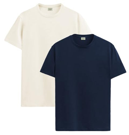 ADRO Mens T Shirts | Solid Tshirts for Men | Pure Cotton Lycra Fabric | 4 Way Stretch Smart tech Tshirt | Pack of 2 Round Neck T