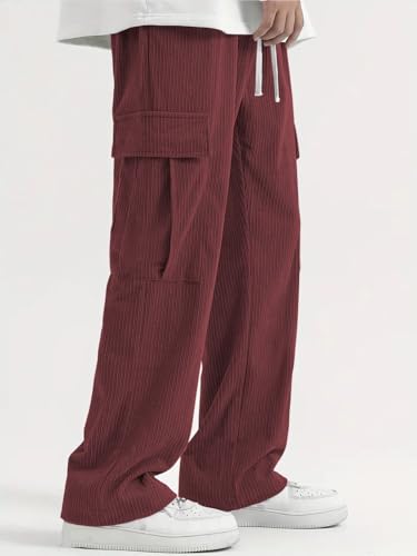 Greciilooks Cargo Joggers For Men  Cotton Loose Fit Utility Pants With 6 Pockets | Durable Outdoor & Hiking Trousers Maroon