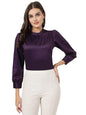Style Quotient Women Solid Lavender Satin Regular Party Top