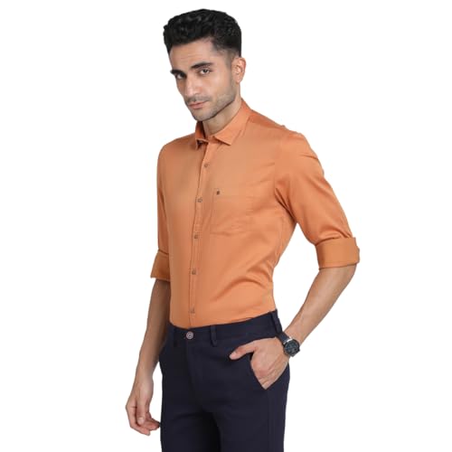 Turtle Men Poly Cotton Stretch Orange Solid Slim Fit Full Sleeve Casual Shirt