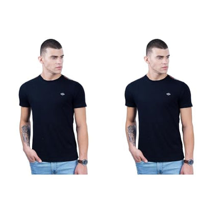 REVOLT Solid Slim Fit Men's Casual Round Neck 100% Cotton T-Shirt-Shoulder Print (Jet Black, XL) (REVSS23-TEE-003