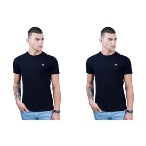 REVOLT Solid Slim Fit Men's Casual Round Neck 100% Cotton T-Shirt-Shoulder Print (Jet Black, XL) (REVSS23-TEE-003