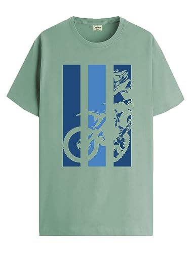 ADRO Men's Bike Rider Printed Cotton T-Shirt (RN22-2-BIK-PT_Pista_XL)