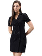 Style Quotient Women Solid Black Texture Polyester Regular Fit Semi Formal Blazer Dress