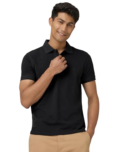 XYXX Mens Cotton Solid Regular Fit Shirt (XY_CR14_Polo Tshirt_1_Black