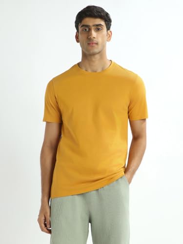 Nobero MenS Solid Regular Fit T-Shirt (1M-Twts-R0007_Mustard Yellow