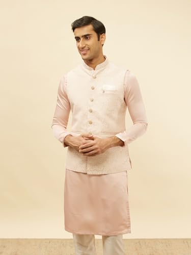 Manyavar Mens Pink Brocade Jacquard Jacket