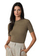 KOTTY Womens Slim Fit Half Sleeve Ribbed T-Shirt(Brown_L)