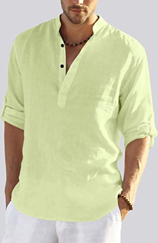 Hemadhav MenS Regular Fit Cotton Blend Casual Kurta Light Yellow