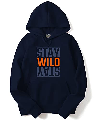 ADRO Men's Cotton Neck Hooded Sweatshirt (H21-M-WILD-NB_Navy_XL)