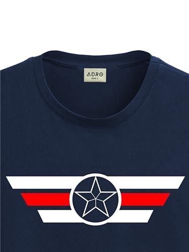 ADRO Men's Solid Regular Fit T-Shirt (RN24-CAP-NB_Navy Blue