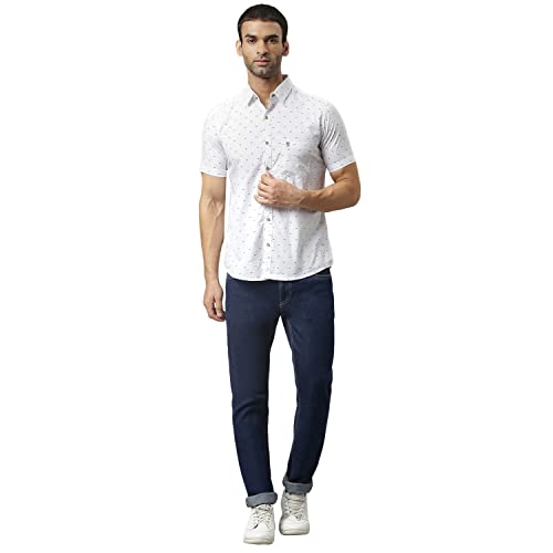 Thomas Scott MenS Printed Slim Fit 100% Cotton Casual Shirt With Half Sleeve Pure White