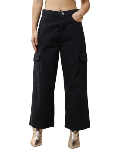 Bewakoof Womens Baggy Stright Fit Cropped Jeans_624272_Black_28