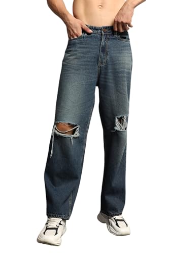Hubberholme Men Summer Cotton Wide Leg Mid-Rise Jeans 15 Blue