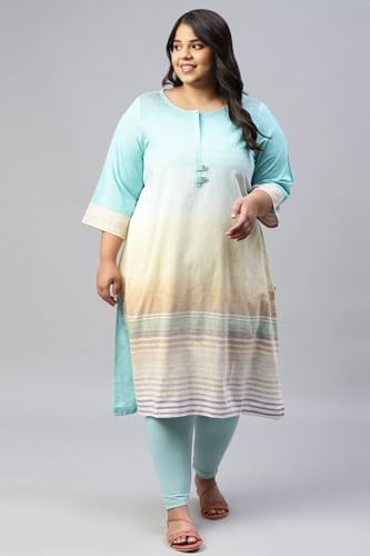 Aurelia Women Cotton Straight Fit Salt Geometric Yarn Dyed Straight Kurta