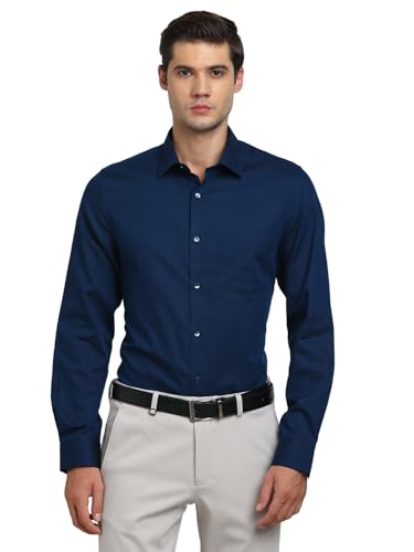 Turtle Men 100% Cotton Slim Fit Indigo Blue Dobby Print Formal Shirt