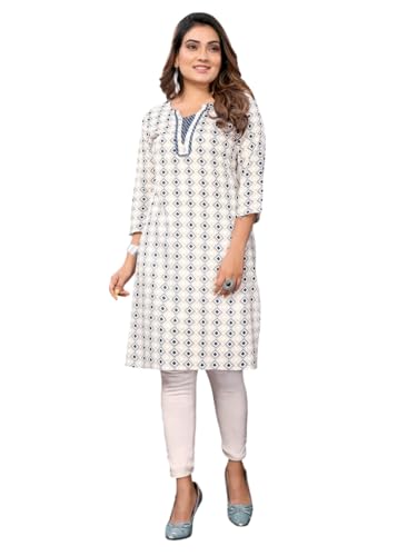 rangita White Rayon Knee Length Printed Straight Kurti | Kurta for Women
