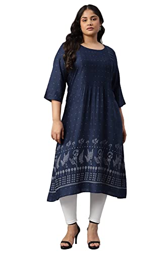 W for Woman Plus Size Indo Floral Print A-line Kurta with Pin Tucks