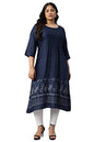 W for Woman Plus Size Indo Floral Print A-line Kurta with Pin Tucks