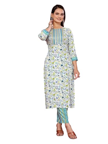 rangita Light Blue Rayon Embroidered Straight Calf Length Kurta with Pant | Kurta Set for Women