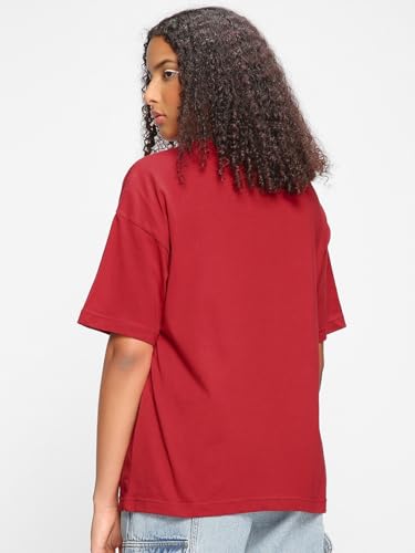 Bewakoof Womens Being Cute is My Super Power Graphic Print 100% Cotton T-Shirt- Oversized Fit, Round Neck, Half Sleeve