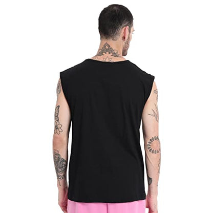 Bewakoof Mens Create Good Stories Typography 100% Cotton Vest- Super Loose Fit, Round Neck, Sleeveless Black