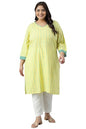 Yellow Cotton Dobby V-Neck Plus Size Kurta
