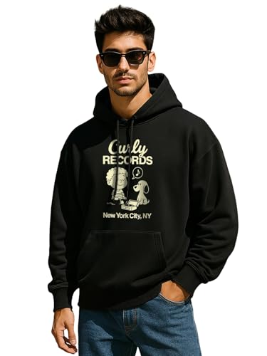Veirdo Mens Polycotton Oversized Fit Hoodie Full Sleeve Front Chest Graphic Printed Drop Shoulder Hoodie For