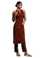 Varanga Women Brown Halter Neck Straight Kurta With Trouser