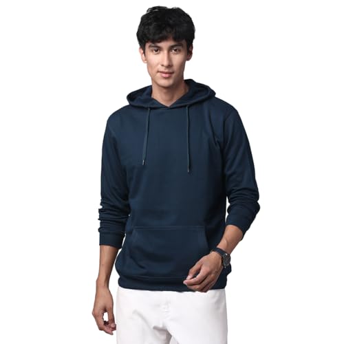 ADRO Mens Cotton Solid Hoodie Sweatshirts (H23-PLN-SB_Teal_XL)