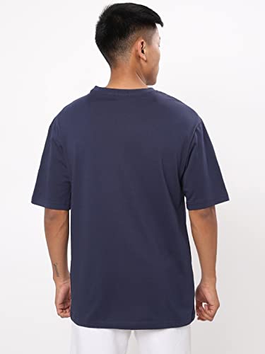 Bewakoof Mens Typography 100% Cotton T-Shirt - Oversized Fit, Round Neck, Half Sleeves Blue