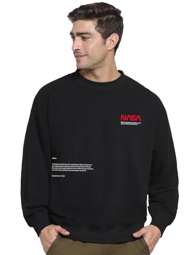 Bewakoof Official NASA Merchandise Mens Graphic Printed Oversized Sweatshirt_541474_Black_S