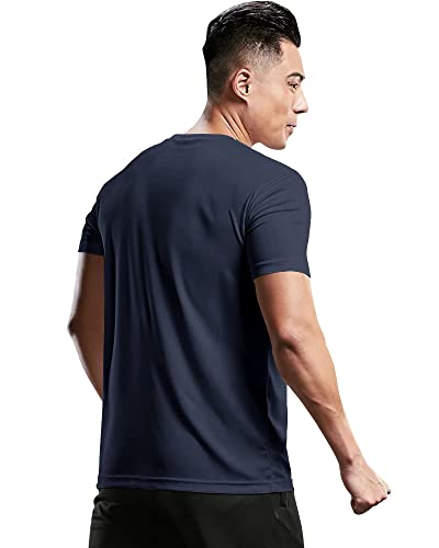 EYEBOGLER Mens Round Neck Half Sleeve Solid Dry Fit Tshirt Pack of 1 Navy Blue