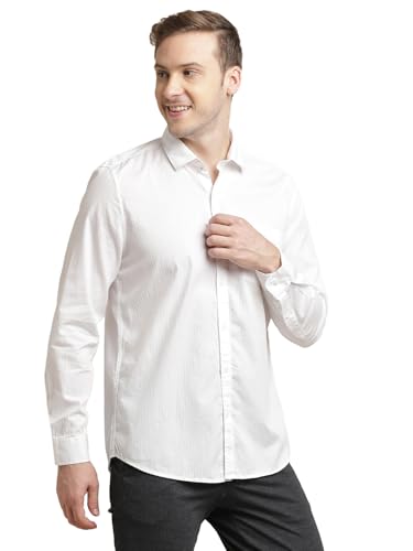 Turtle Men 100% Cotton Slim Fit White Checkered Full Sleeve Casual Shirt