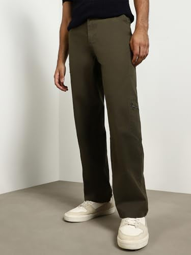 Nobero MenS Straight Pants (1M-Bwcp-R0009_Olive Green