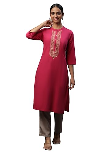 Aurelia Women? Yarn Dyed Printed Straight Pure Cotton Kurta | Lightweight Band Collar Kurta for Women Cotton | Yarn Dyed Printed Kurta for Women | Soft & Breathable Regular Fit Kurta for Women