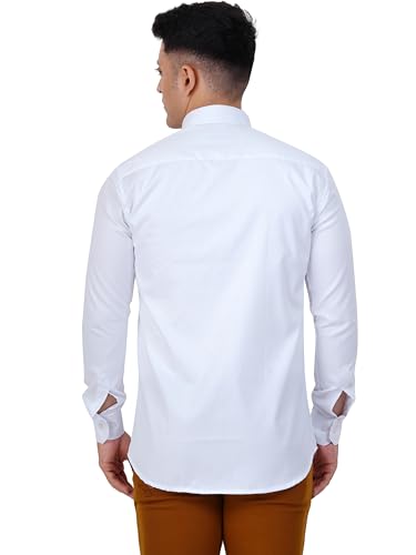PRAKASAM COTTON Self Design Poly Cotton Moon Light White Half Sleeve Shirt for Men/Regular Fit Half Sleeve Shirt for Men