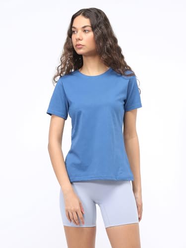 Nobero WomenS Solid Regular Fit T-Shirt (1W-Twts-R0003_Marine