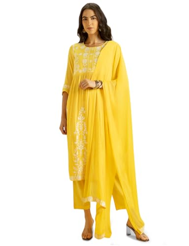 Kaari Rayon Womens Kurta Set (KAAAW24WSKD-70018_Amaltas Yellow