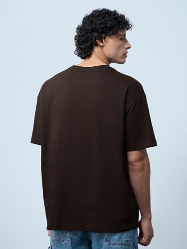 The Souled Store Looney Tunes: Insta Taz Men and Boys Short Sleeves Round Neck Brown Embellished Cotton Oversized T-Shirts