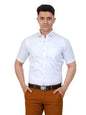 PRAKASAM COTTON Self Design Poly Cotton Moon Light White Half Sleeve Shirt for Mens/Regular Fit Half Sleeve Shirt for Mens